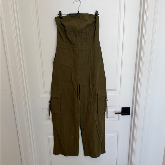 Baevely Pants - Khaki Strapless Jumpsuit